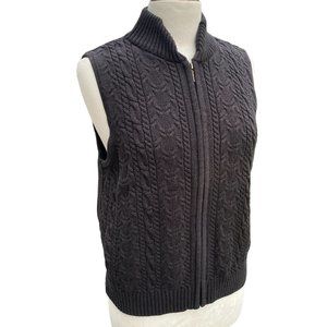 Pendleton Cable Knit Sweater Vest Black Brown Zip Fisherman Country Nautical-MP